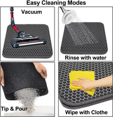Cat litter mat with Honeycomb design, Water-resistant, and Washable EVA material, Double layer cat litter mat for Indoor cat litter boxes, Ideal for Multi-cat household, Easy to clean