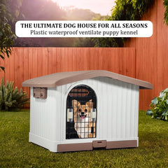 Plastic dog house for small to medium-sized Dogs, Durable PP Material dog house with Liftable Roof, Air vents, and Removable tray, Easy clean & Quick assembly for Indoor & Outdoor 88 cm