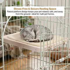 Cat Cage with Rolling Casters, Elevated Lounging Platforms, Secure Locking Doors, and Leak-Proof Base, Heavy-Duty Metal Cat Enclosure for Indoor Cats & Kittens, Easy to Assemble, 101 cm, Beige