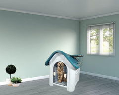 Dog House Indoor & Outdoor Use | Spacious & Durable Dog Shelter with Lockable Door | Ventilation Holes & Liftable Window, Ideal for Small to Medium-Sized Dogs | Easy to Assemble 75 cm (Green)