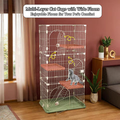 NNC PETS 3-Tier Cat Cage Playpen Kennel with Metal Wire - 162cm Large Cat Crate House - 3-lockable Doors, Wide Platforms, Climbing Ladder & Leak-Proof Base - Easy to Assemble (Green, Large)