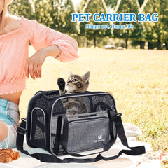 Cat Carrier Bag | Pet Travel Carrier for Dog & Cats with Top Sided Open | Handle & Breathable Mesh, Soft-Sided with Shoulder Strap | Comfortable Mat & Durable Dog Carrier (40cm)