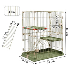 NNC PETS Cat Cage Kennel with 2-lockable Doors - 2-Tiier Metal Wire Pet Cat House Playpen for Indoor Cats - Cozy Hammock, Climbing Ladder, Drawer Tray & Universal Wheels, Easy Assembly (Green, 88 cm)