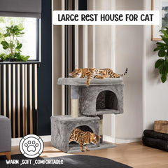 Cat Tree with Large Perch - 65cm Cat Tower House- Open Cat Bed - Spacious Cat Condos & Sisal Cat Scratching Post - Dangling Ball - Pet Tree for Indoor Cats & Kittens (Grey)
