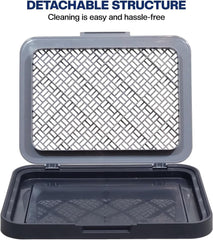 Flat dog toilet for small to medium dogs, Detachable dog training tray with Detachable grid pads holder, Handle design, and Non-slip base, Ideal for Indoor/Outdoor use, 50 cm