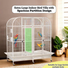Extra large bird cage for Parrots, Macaws, and Other large birds, Heavy-duty Partition cage with Wooden perches, Feeding cups, Lockable door, Removable tray, and Universal wheels 180 cm (White)