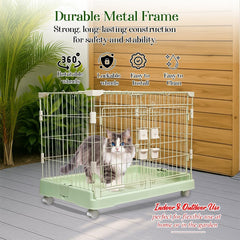 Cat Cage with Universal Wheels, Wide Main Door, Durable and Sturdy Metal Wire, 71 cm Dog Cage with Secure Lock, Easy to Assemble, Indoor-Outdoor Cat Kennel, Ideal for Small to Medium Pets, Green