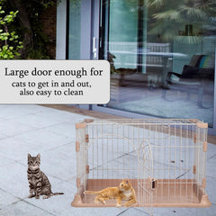 Cat cage with Metal wire and Lockable door, Multi-feature enclosed cat condo for Medium to large cats, Durable construction, Ideal for indoor/outdoor, Easy to assemble 74 cm (Pink)