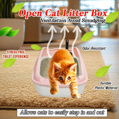 Anti-splash cat litter box with Enclosed design, Easy to clean, Durable plastic material and Removable, Cat Litter Pan with Scoop, Portable, Large size, High fence, and All size cats