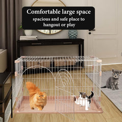 NNC PETS Cat Cage Indoor | Pet Playpen Cat Crate | Metal Wire Single-layer Cat House with Splash-Proof Base & Spring Door Lock | Ideal for Indoor/Outdoor Use | Easy to Assemble (Pink, 100cm)