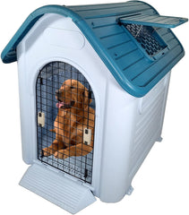 Dog House Outdoor for Small to Large Dogs | Plastic Waterproof & Weatherproof Designed Dog Home | All-Season Shelter with Air Vents, Lockable Door & Elevated Floor, Easy To Assemble (Grey, 113cm)