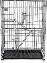 Cat Cage - Pet House & Villa with 2-lockable Doors, Climbing ladders, Removable tra and Universal wheels, Durable 2-tier 104 cm Metal Cat House for Multi-cat Households, Easy to assemble (Black)