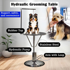 Pet grooming table with Hydraulic Lifting, Height adjustable, Scratch- resistant, and Round design, Heavy duty grooming table with 360 rotating, Non-slip surface, and Stable round base, 160 cm (Black)