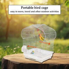 Bird cage for small birds, Durable metal construction bird cage with Portable handle, Swinging perch, Plastic food cups, Perches, and Removable tray, Ideal for indoor & outdoor use 51 cm (white)