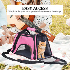 Pet carrier bag with Breathable mesh, Portable, Easy handle and Adjustable shoulder strap, Pet travel bag for cats & small dogs, Comfortable mat and Storage pocket, Ideal for Outdoor, 42 cm