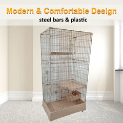 Large cat cage for Multi-cat household, 2-tier spacious cat cage with Multiple lockable doors, Climbing ladder, Food container, and Universal wheels, Ideal for Indoor/outdoor 178 cm (Pink)