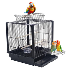 Metal Bird Cage for Small Parrots, Lovebirds, Budgies, and Cockatiels, 52cm Spacious Cage with Play Top, Slide-Out Tray, Food Cups, Perches, and Easy to clean, Indoor Outdoor Portable Cage (Black)