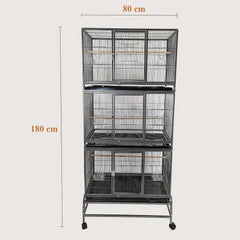 Bird Cage, Parrot cage, Metal Cage with Plastic base, Multiple compartments cage, Birds Village, Birds House, Indoor use, Easy to Assemble, Black color metal bars, 180 cm height