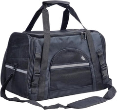 Pet carrier bag for Cats & Small dogs, Four-sided breathable cat bag with Adjustable shoulder strap, Zipper closure, Side pocket, and Durable polyester material, Ideal for Outdoor travel 45 cm (Black)