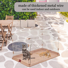 NNC PETS Cat Cage Indoor | Pet Playpen Cat Crate | Metal Wire Single-layer Cat House with Splash-Proof Base & Spring Door Lock | Ideal for Indoor/Outdoor Use | Easy to Assemble (Pink, 100cm)