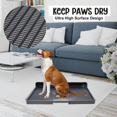 Dog potty training toilet with Brush, Carry handle, Urine tank, and Non-slip pads, Durable plastic dog toilet for small to medium dogs, Flat panel design, Ideal for indoor & outdoor 58 cm (Grey)