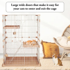 Cat Cage Playpen with 2-Lockable Doors, Wide Platforms, Climbing Ladder, and Leak-Proof Plastic Base, 2-Tier Metal Wire Pet Cage for Indoor/Outdoor Use, Ideal for Multi-Cat Households, 108 cm, Pink