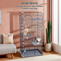 NNC PETS 3-Tier Large Cat Cage Playpen Kennel - 162cm Metal Wire Cat Crate House with 3-lockable Doors, Wide Platforms, Climbing Ladder & Leak-Proof Base - Easy to Assemble (Dark Grey, Large)