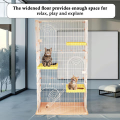 NNC PETS Large Cat Cage Playpen Kennel with Metal Wire - 177cm 3-Tier Cat Crate House - 3-lockable Doors, Wide Platforms, Climbing Ladder & Leak-Proof Plastic Base - Easy to Assemble (Pink, Large)
