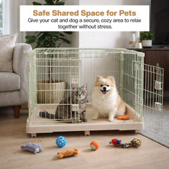 Cat Cage with Rolling Casters, Elevated Lounging Platforms, Secure Locking Doors, and Leak-Proof Base, Heavy-Duty Metal Cat Enclosure for Indoor Cats & Kittens, Easy to Assemble, 101 cm, Beige
