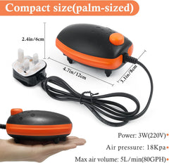 Aquarium Air Pump 3W Aquarium Air Pump, 300L/H Silent Adjustable Fish Tank Bubbler, Powerfu Oxgen Pump for up to 450L Fish and Turtle Tank