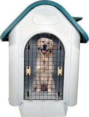 Dog House Outdoor for Small to Large Dogs | Plastic Waterproof & Weatherproof Designed Dog Home | All-Season Shelter with Air Vents, Lockable Door & Elevated Floor, Easy To Assemble (Grey, 113cm)