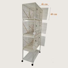 Bird cage for bird breeding, Durable bird cage with 3-layer design, Wooden perches, Plastic food cups, Removable tray, Bottom shelf, and Universal wheels, Easy to assemble 210 cm (White)