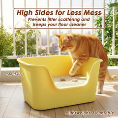 Cat litter box with Extra-large design, Deep high walls, Litter scoop and Low entrance, 78 cm Spacious cat toilet with Odor control, Anti-splash, Durable plastic and Non-stick, Easy to clean