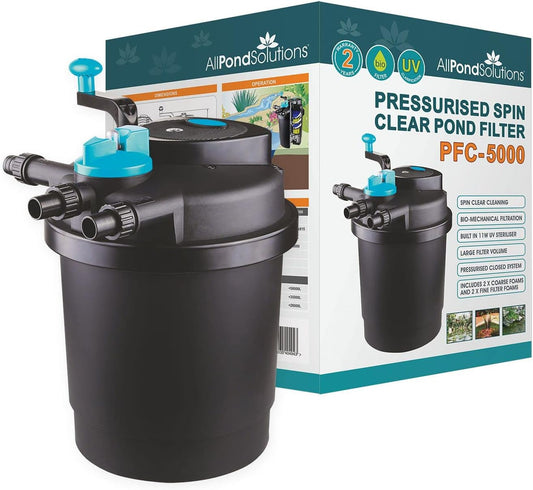 AllPondSolutions Pressurised Koi Fish Pond Filter with UV Steriliser – All in one UV Pond Filter System - Easy to Clean & Maintain - for Outdoor Ponds Up to 5000 litres - PFC-5000