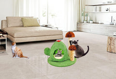 Cat tree scratcher with Turtle shaped cat condo and Mushroom scratching post, Detachable design cat tree activity center for indoor cats, Easy to assemble 52 cm (Green)
