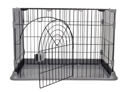 Cat Cage | Metal Wire Pet Cage for Cats & Small Dogs, Single-layer Cat Cage with Splash-proof base and Spring door lock, Ideal for Indoor/Outdoor Use, Easy to Aassemble (Grey, 84cm)