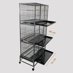 Bird Cage, Parrot cage, Metal Cage with Plastic base, Multiple compartments cage, Birds Village, Birds House, Indoor use, Easy to Assemble, Black color metal bars, 180 cm height
