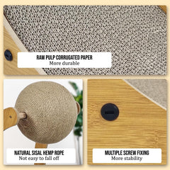 2-in-1 Cat scratcher & bed with Durable corrugated cardboard, Scratching ball, and Sturdy MDF board, Comfortable cat scratcher for Resting & Scratching, Ideal for indoor cats 56 cm (Brown)
