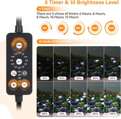 Submersible LED Aquarium Light, 24W 26.8 in 24/7 Mode Fish Tank Light with 5 Rows Beads, withTimer 9 Colors and Adjustable Brightness, Full Spectrum IP68 Waterproof Light for Fish Tank 28-54 in