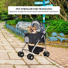 Dog Stroller & Trolley with Adjustable & Spacious Interior | 4 Wheel for Cats and Dogs | Lightweight & Foldable | Storage Bag | Travel & Outdoor Cat Stroller- 95 cm (Dark Black)