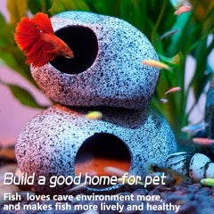 Aquarium Decorations Cave Betta Fish Tank Accessories Rock Cave Decor for Shrimp Cichlid Hiding Breeding Small Fish Bowl Hide Decoration Betta Toys Hideout Stones House(Medium)