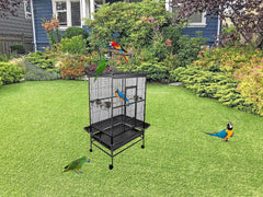 Large bird cage for Parrots, Macaws, and other birds, Spacious & Durable metal bird cage with Play-top area, Wooden perches, Feeding bowls, Removable tray, and Universal wheels 180 cm (Black)