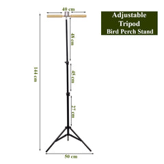 Bird Perch Stand with Tripod Base, Adjustable Height, Portable & Sisal Rope Perches, 144 cm Bird Training Stand with Stainless Steel Feeding Cup for Parrot, Macaw & other Medium to Large Birds (Black)