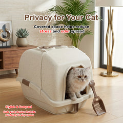 Cat litter box with Durable Plastic, Easy Handle, and Top Opening Lid, 54 cm Litter Tray for Indoor Cats, Odor Control, Easy to clean and Portable, Scoop Included, Anti-Tracking Grid