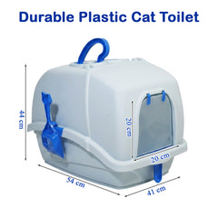 Cat litter box with Durable Plastic, Easy Handle, and Top Opening Lid, 54 cm Litter Tray for Indoor Cats, Odor Control, Easy to clean and Portable, Scoop Included, Anti-Tracking Grid