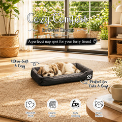 Pet bed with Soft plush, Low entry, Portable and Lightweight, 61 cm Cozy indoor lounger for small Dogs and Cats, Pet cushion with Raised sides, Comfortable, Warm, Washable & Breathable Pet Sofa