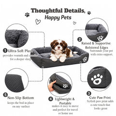 Pet bed with Soft plush, Low entry, Portable and Lightweight, 61 cm Cozy indoor lounger for small Dogs and Cats, Pet cushion with Raised sides, Comfortable, Warm, Washable & Breathable Pet Sofa