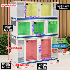 Pet Partition Cage with Wheels, Multi-Compartment Stackable Pet Kennel for Dogs, Cats & Rabbits, Heavy Duty Modular Pet Boarding Cage, Indoor Pet Enclosure, Veterinary Recovery Cage, Pet Isolation Housing System.