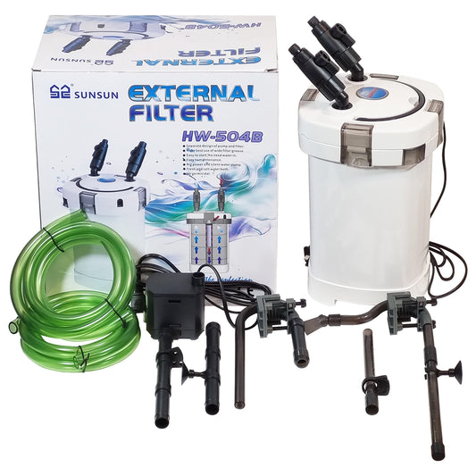 SunSun HW-504B External Canister Filter for Freshwater & Saltwater Aquariums, Quiet High-Performance Aquarium Filter with Multi-Stage Filtration, Complete Hose & Accessories Included