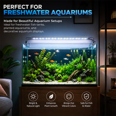 Ultra Thin LED Aquarium Light, XML-50 Fish Tank Light with High Brightness and Wide Light Coverage, Adjustable Width, Easy to Install, Energy Efficient Lighting for Freshwater and Planted Aquariums